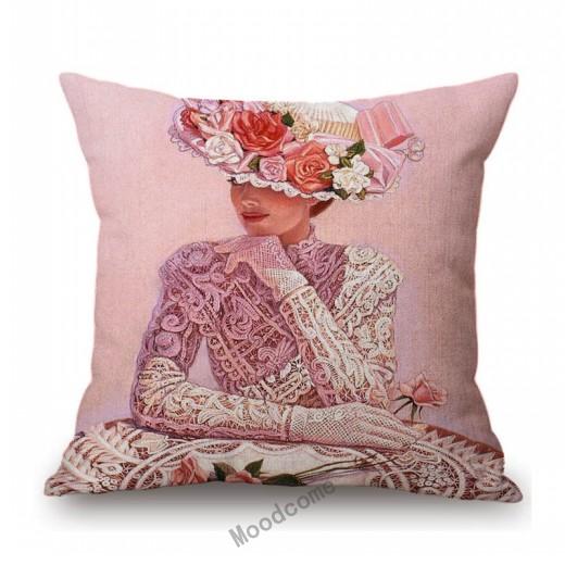 Elegant Lady With Hat Europe Victorian Era Classic Beautiful Woman Oil Painting Linen Sofa Throw Pillow Case Car Cushion Cover
