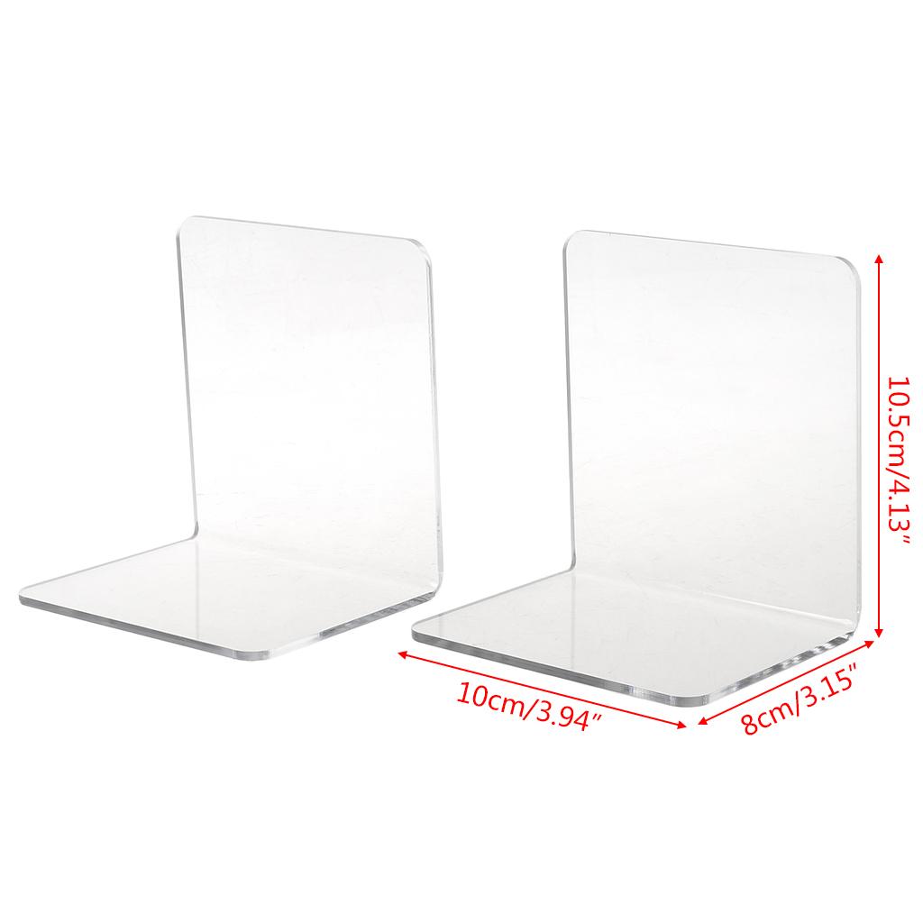2Pcs Clear Acrylic Bookends L-shaped Desk Organizer Desktop Book Holder School S