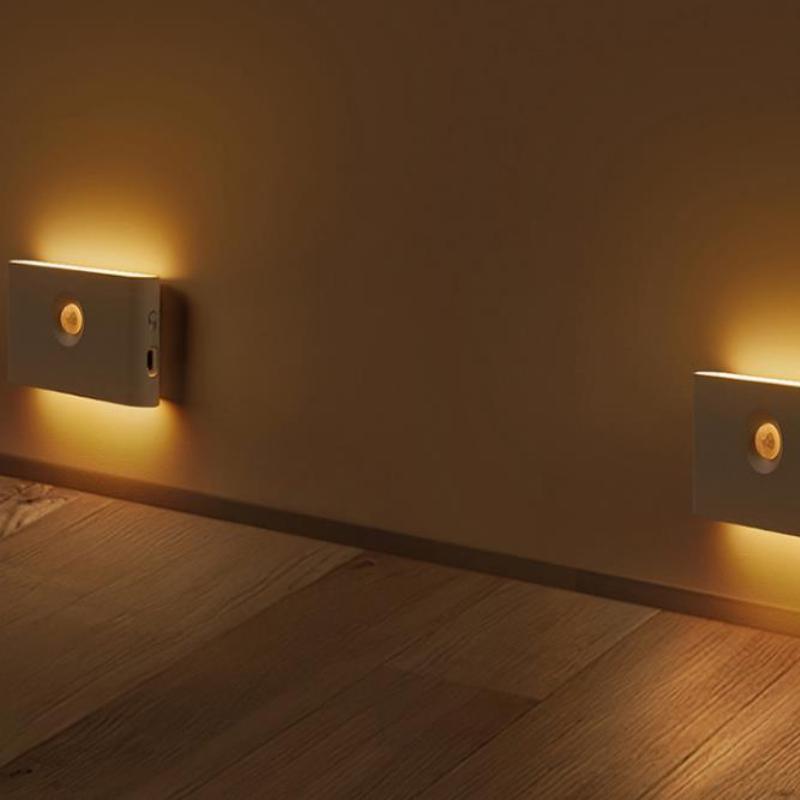 1pcs LED Induction Night Light Wireless USB Charging Human Body Induction Wall Light Bedroom Corridor Cabinet Bathroom Night Light
