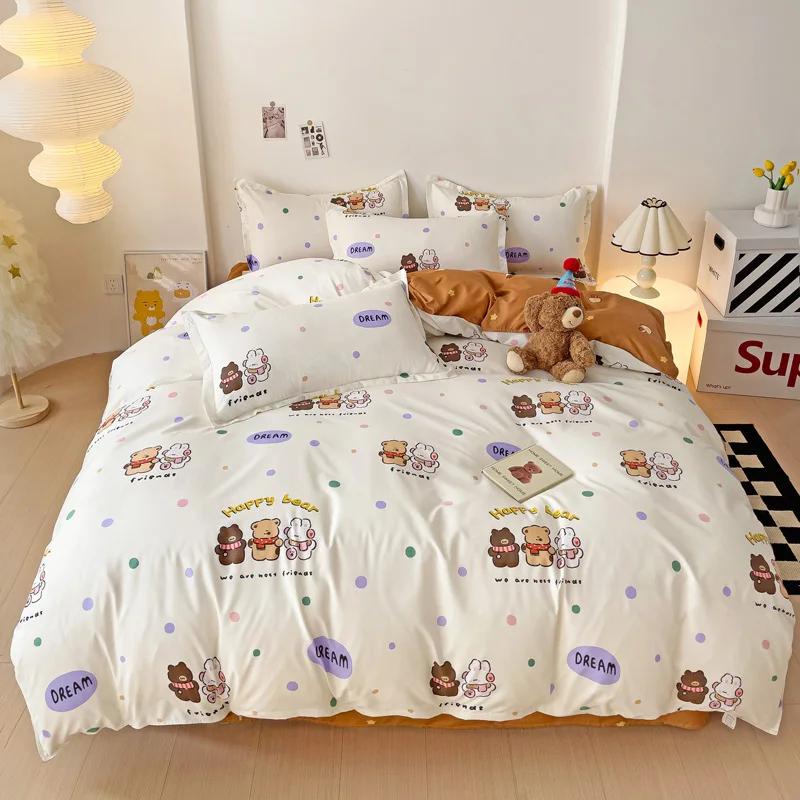 Blue Love Duvet Cover Set Heart Shaped Cute Rabbit Print Bedding Sets For Women Girls Teens Bed Set Flat Sheet Reversible Covers