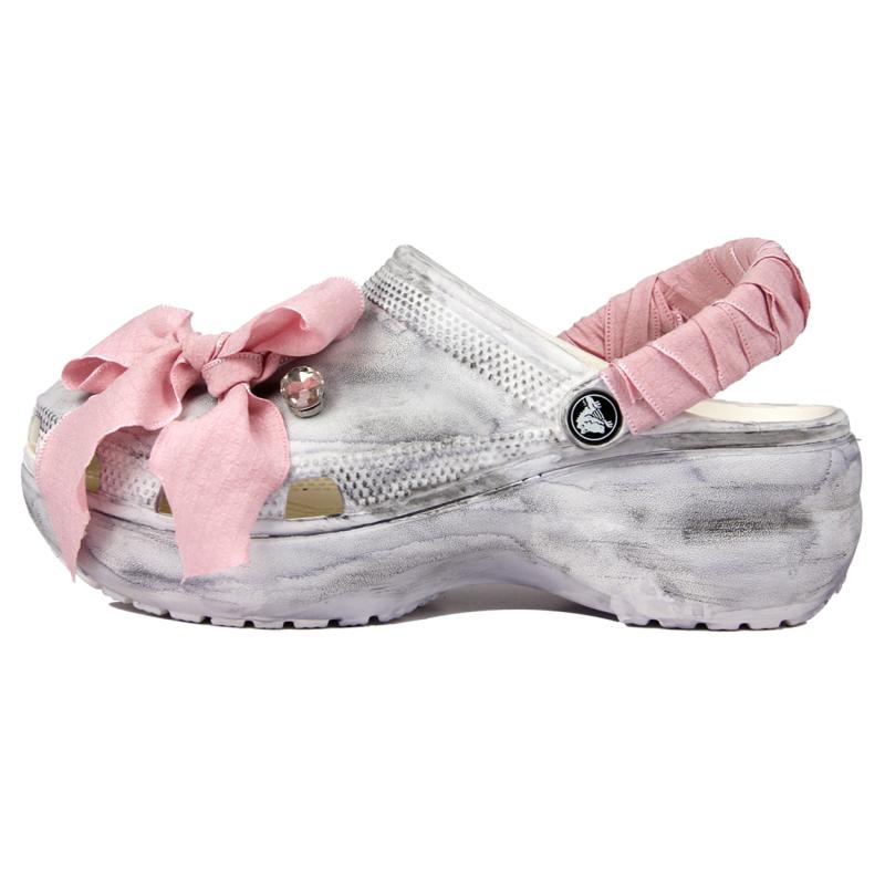 

Crocs Classic Platform Clog EVA Потертый Бант-сердечко Стразы Классические Облачные Дырявые Туфли Унисекс Белый Серый Да 36-37