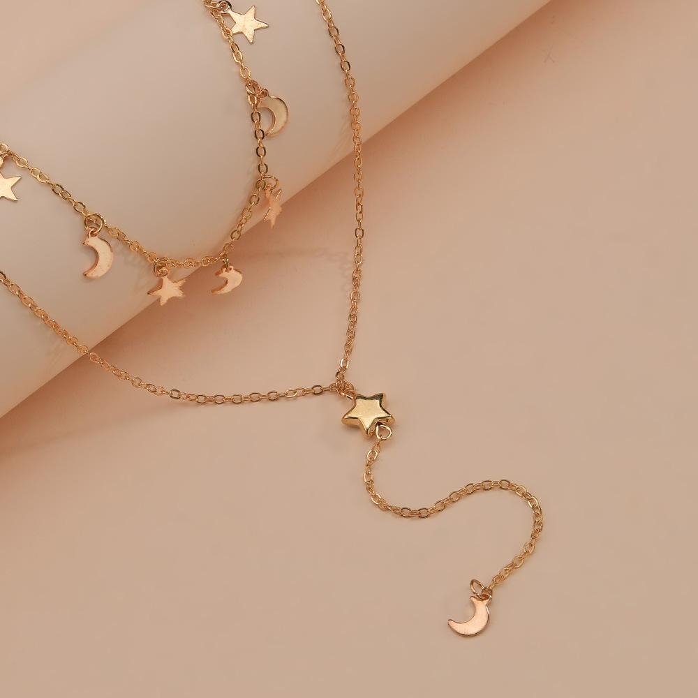 New Bohemian Wind Star Moon Multi-layer Pendant Necklace Metal Women's Personality Long Necklace