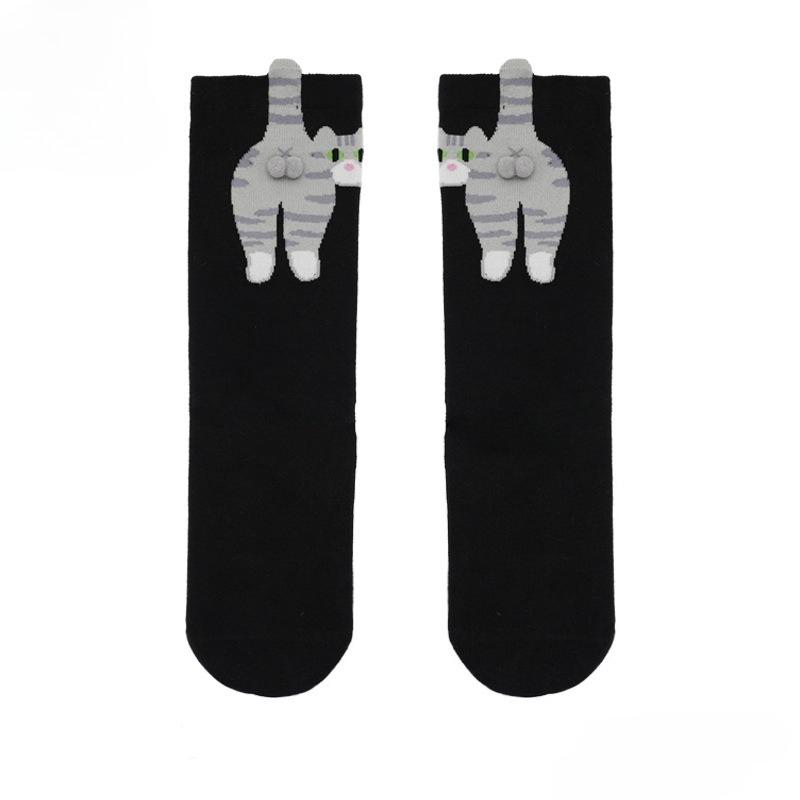 2 Pairs Cartoon Cute Cat Balls Cotton Socks Kawaii Lolita Knitting Socks Women Girls Middle Tube Sleep Sock Cat Print Floor Sock