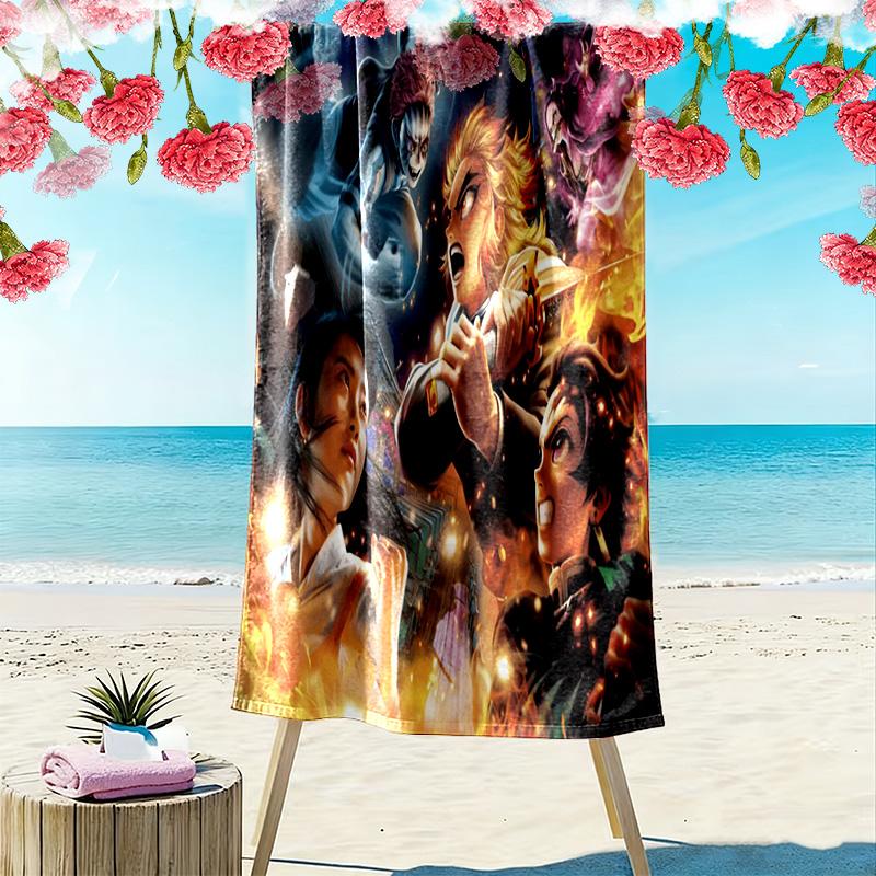 Dynamic Demon Slayer Art beach towel Outdoor camping Portable for travel quickdrying swim towel swim Absorbent bath towel Comfort printing