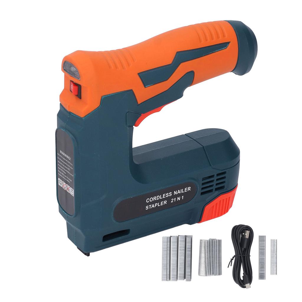Electric Staple Gun 2 in 1 Cordless Stapler Brad Nailer with 2000 Nails 3.7V USB Charger Battery for Upholstering Wood