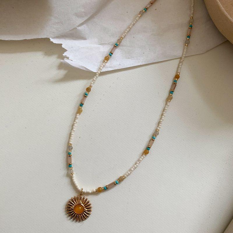 French Ethnic Style Color Stone Beaded Fashion Retro Style Easiest for Match Sense Necklace Clavicle Necklace for Women