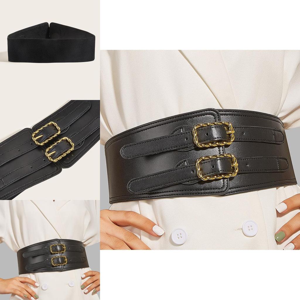 Vintage Women Elastic Waistband Waist Cincher With Double Button Buckle Twist