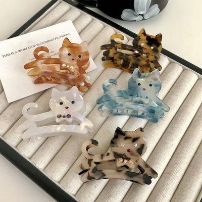 Y2k Acetate Cat Hair Claw Cartoon Shark Clip Cute Rhinestone Hair Clip  Female