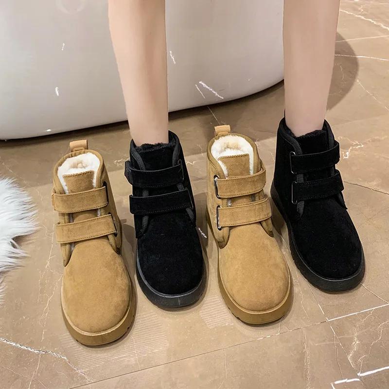

2024 Новые женские зимние ботинки зимние толстые подошвы шерстяные хлопковые короткие ботинки женские теплые ботинки с круглым носком женские туфли на платформе