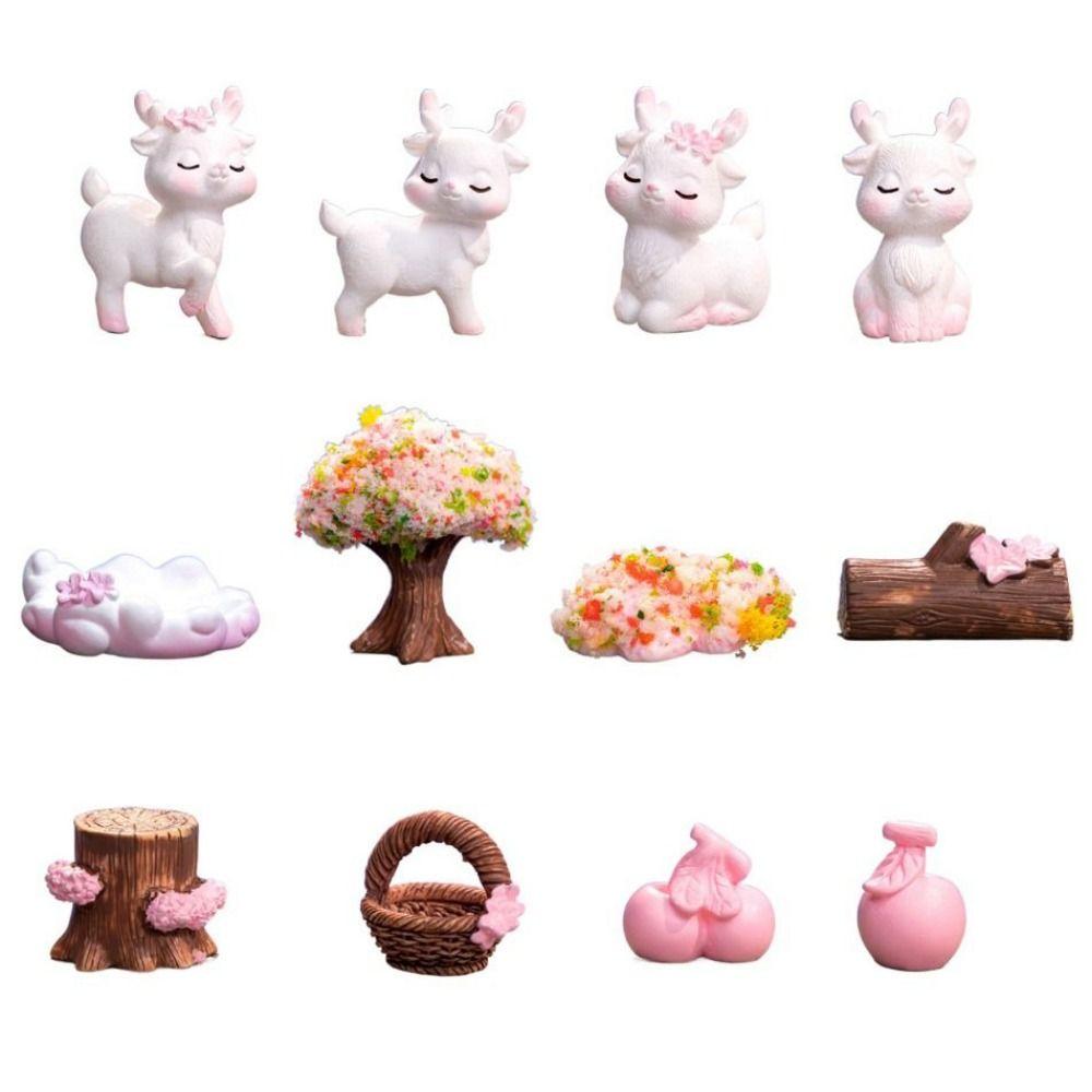 

Resin Pink Deer Micro Landscape Pink Deer Miniatures Car Dashboard Ornaments Fairy Garden 12pcs/set