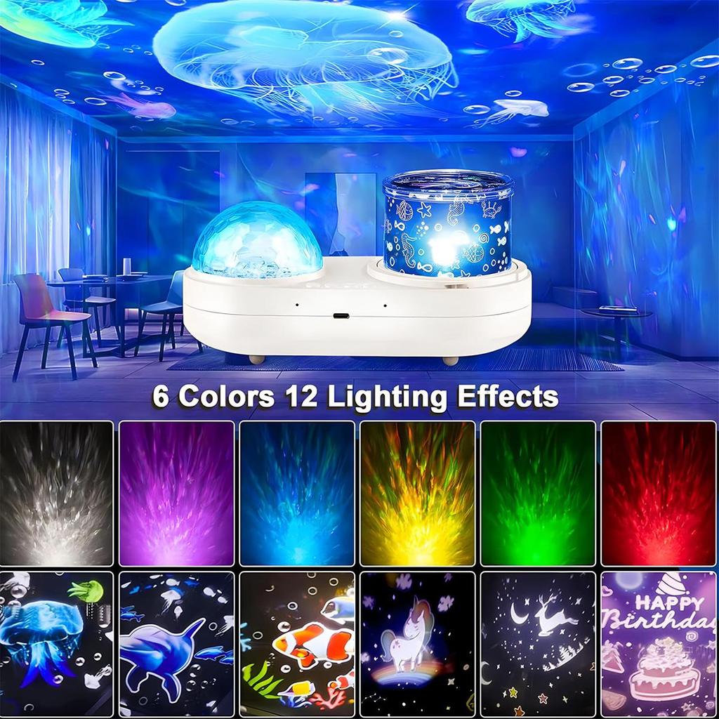 USB Ocean Wave Jellyfish Light Projector Star Galaxy Night For Kids Led Lamp Rotating With Timer Bedroom Projection Lights Room