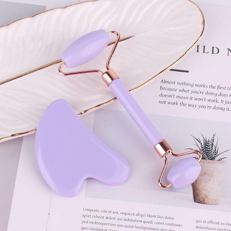 Rose Quartz Dual Roller & Heart-Shaped Resin Beauty Massager Set