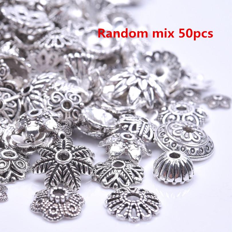 10/20/30/50/100pcs Random Mix Vintage Flower Bead Caps For Jewelry Making Silver Color Accessories DIY Metal Components Findings