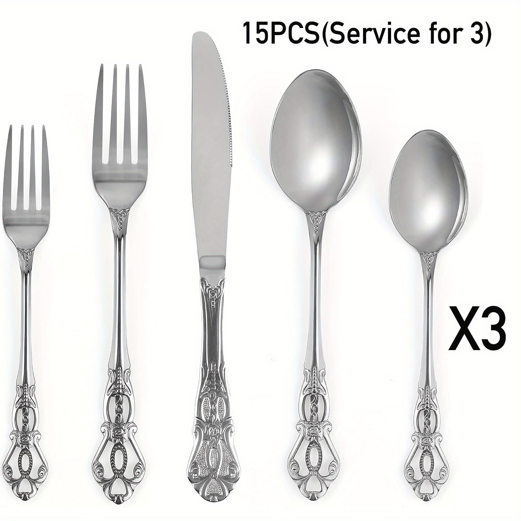 

Набор столовых приборов Vintage Royal из 15 предметов из нержавеющей стали - элегантное столовое серебро с ножами, вилками и ложками на 3 персоны, зеркало, можно мыть в посудомоечной машине серебряный