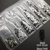 6-Grid Flat-Back Nail Art Rhinestone Set (1440pcs) - Mixed AB & Clear Glass Rhinestones Nail Decorations