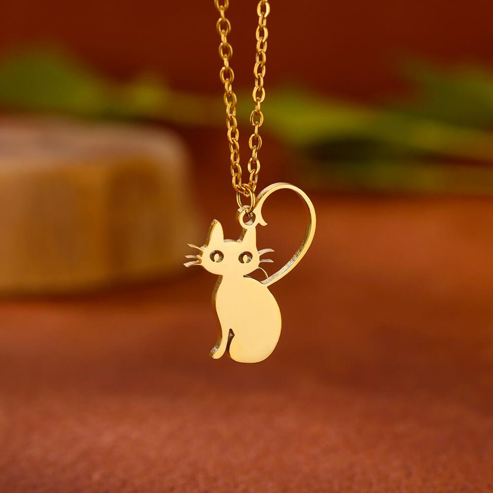 Stainless Steel Initial Letter Cat Pendant Necklace for Women Gold Color Animal Alphabet Necklaces Charm Fashion Jewelry Gifts