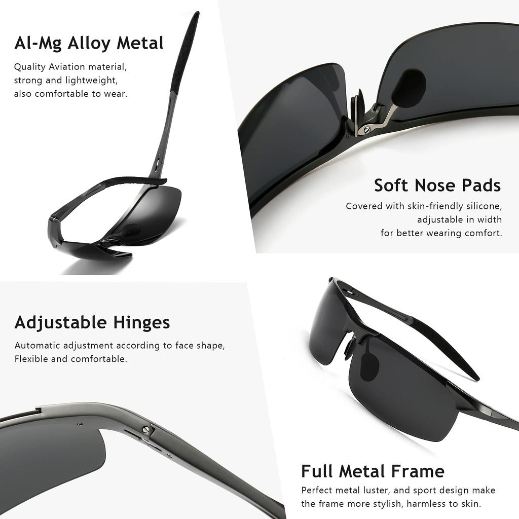 HD Polarized Sunglasses for Running Metal UV400 Gray SGT177QKH JP [SUNGAIT] Men's Driving, Fishing, Cycling, - Frame, (Gunmetal Frame, Lens)