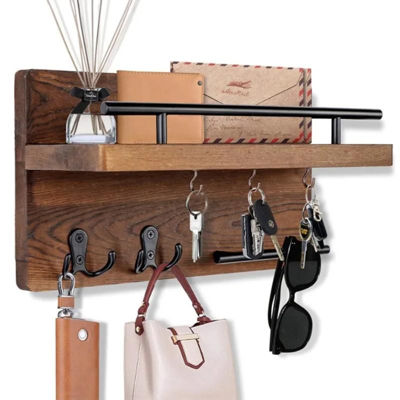 

Ретро Деревянный Настенный Держатель для Ключей с 5 Крючками Многофункциональная Полка-Органайзер Домашний Декор для Прихожей Коридора