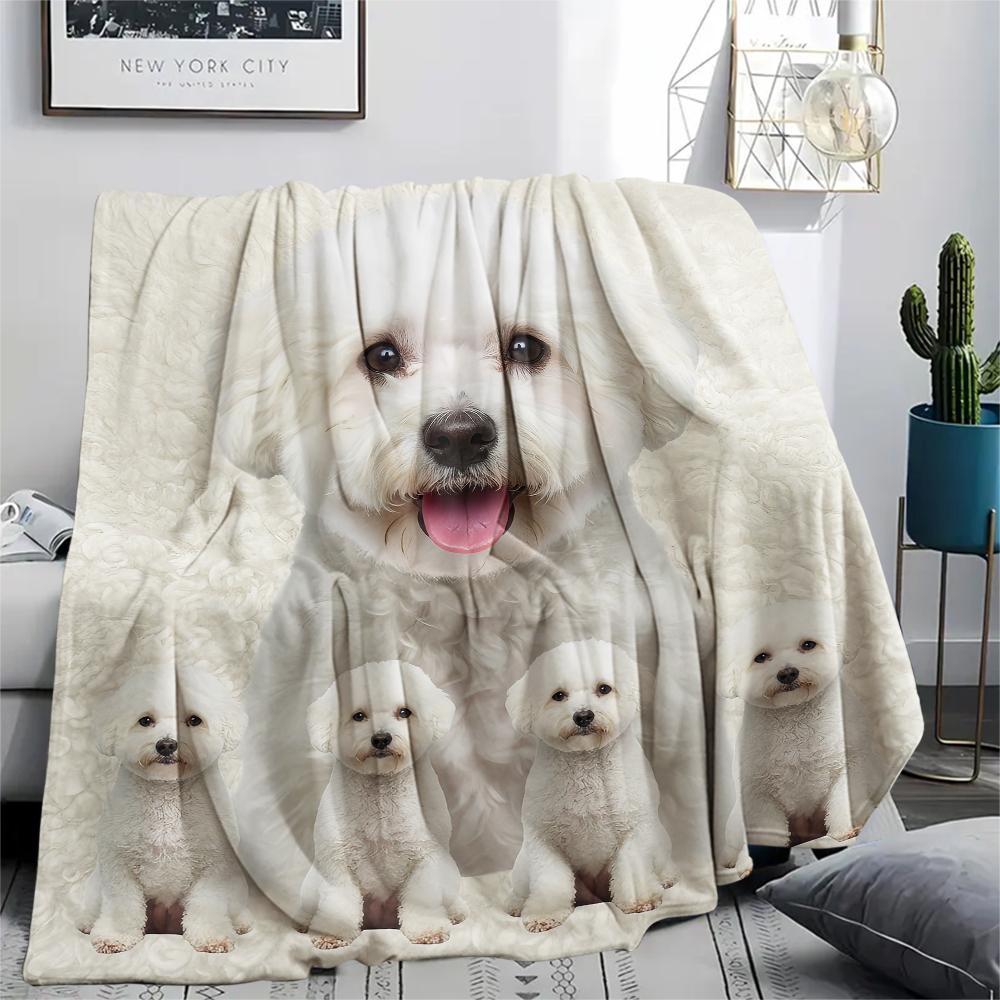 1Pc Chihuahua Poodle Dog Print Flannel Blanket, High quality Comfortable for All Seasons, Home Decor, Warmth and Comfort, Perfect for Gifts