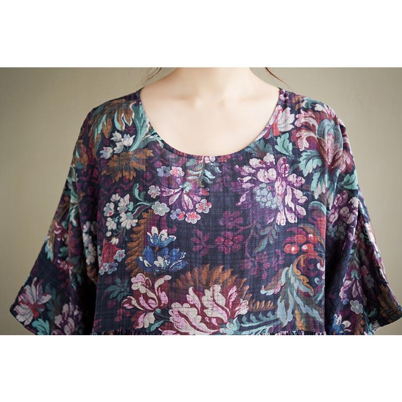 DIMANAF New 2026 Summer Beach Women Plus Size Lady Long Dress Loose Oversize Maxi Floral Print Cotton Vintage
