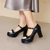 High Heels Damen Runde Spitze Schnallenriemen Einzelne Schuhe Frühling Mary Jane Schuhe Plateau-Sohlen Kleine Personen Erhöhen Höhe