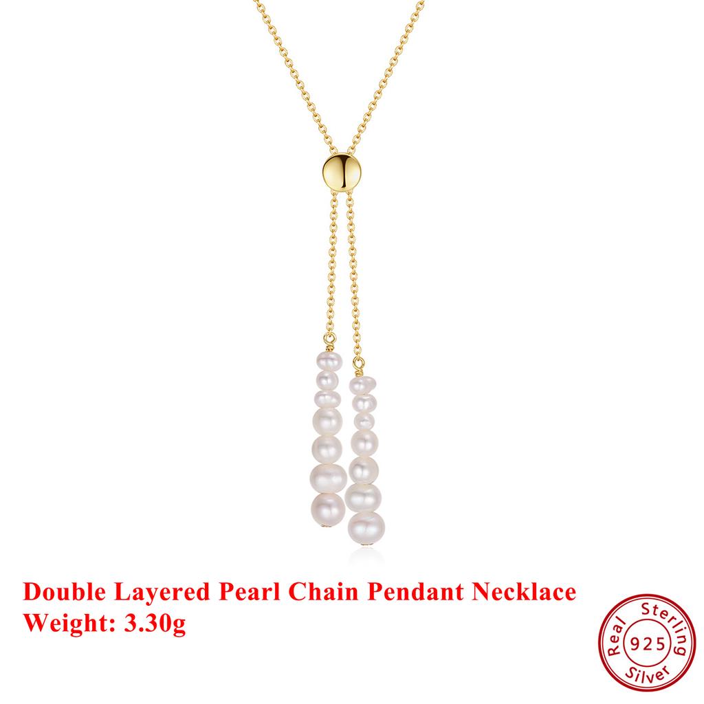 EFFIE QUEEN 925 Pure Silver 14k Gold  Baroque Pearl Chain Pendant Necklace Natural Jewelry for Women Birthdays Anniversary GPN41