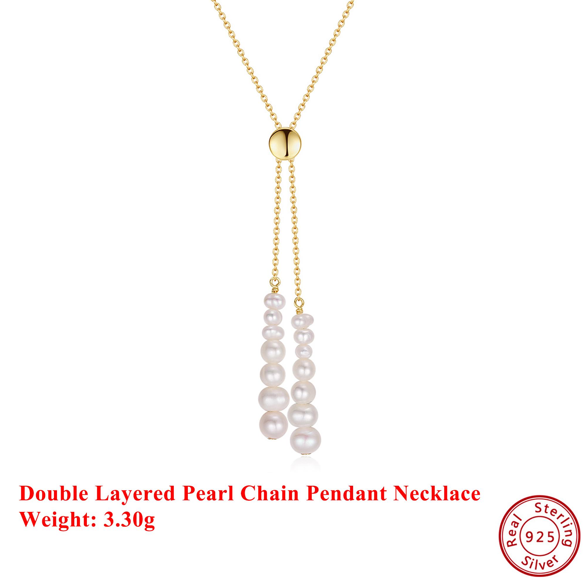 

EFFIE QUEEN 925 Pure Silver 14k Gold Baroque Pearl Chain Pendant Necklace Natural Jewelry for Women Birthdays Anniversary GPN41