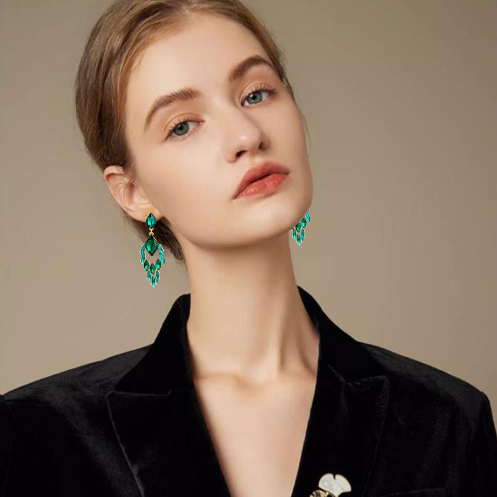 Geometric Crystal Drop Earrings For Women With Electroplated Finish And Party Wear