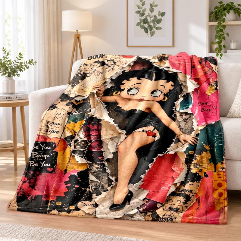Betty Boop Flannel Throw Blanket Soft Warm Cozy For Sofa Bed Indoor Home Bedroom Use