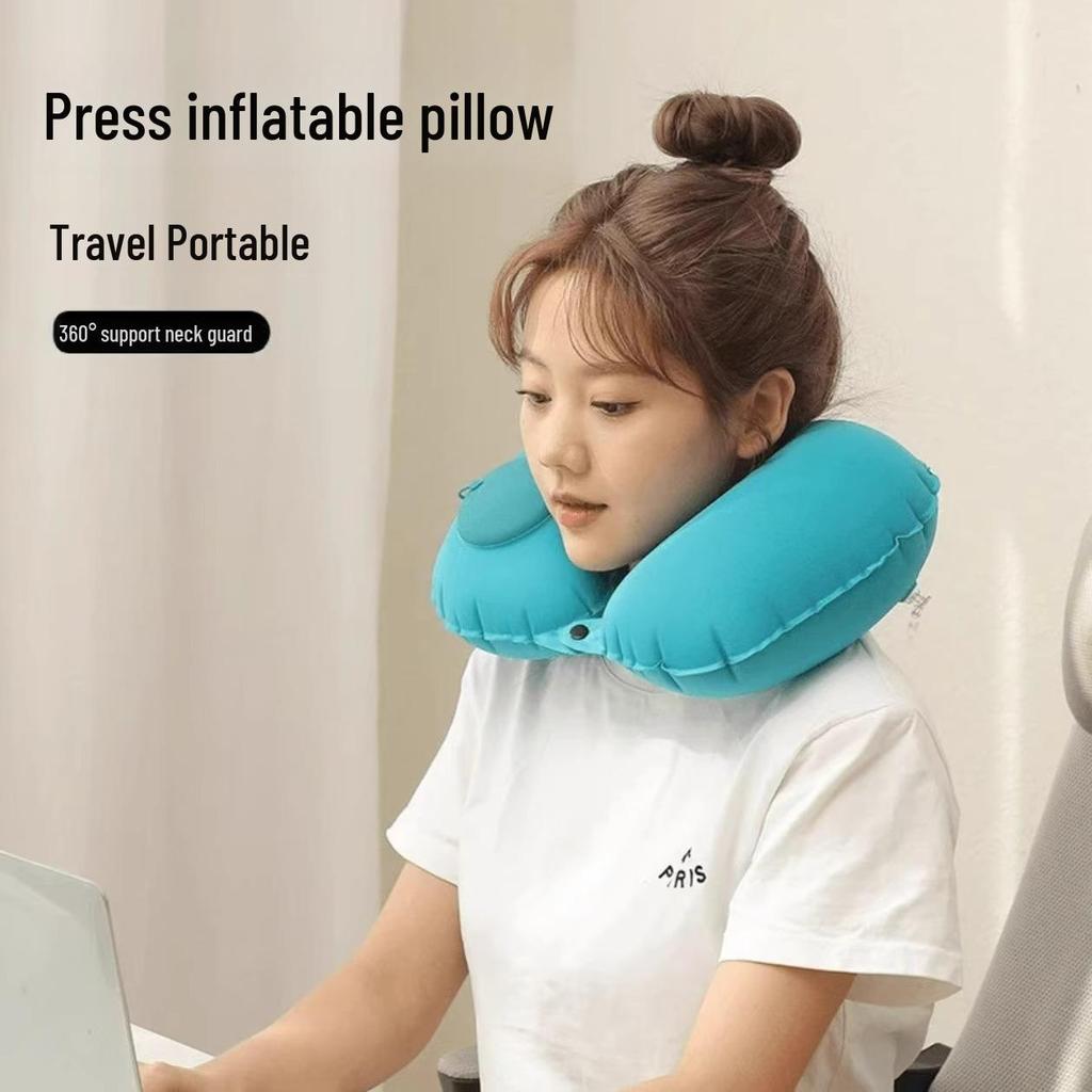 Compact Inflatable U-Shaped Neck Pillow for Travel and Sleep