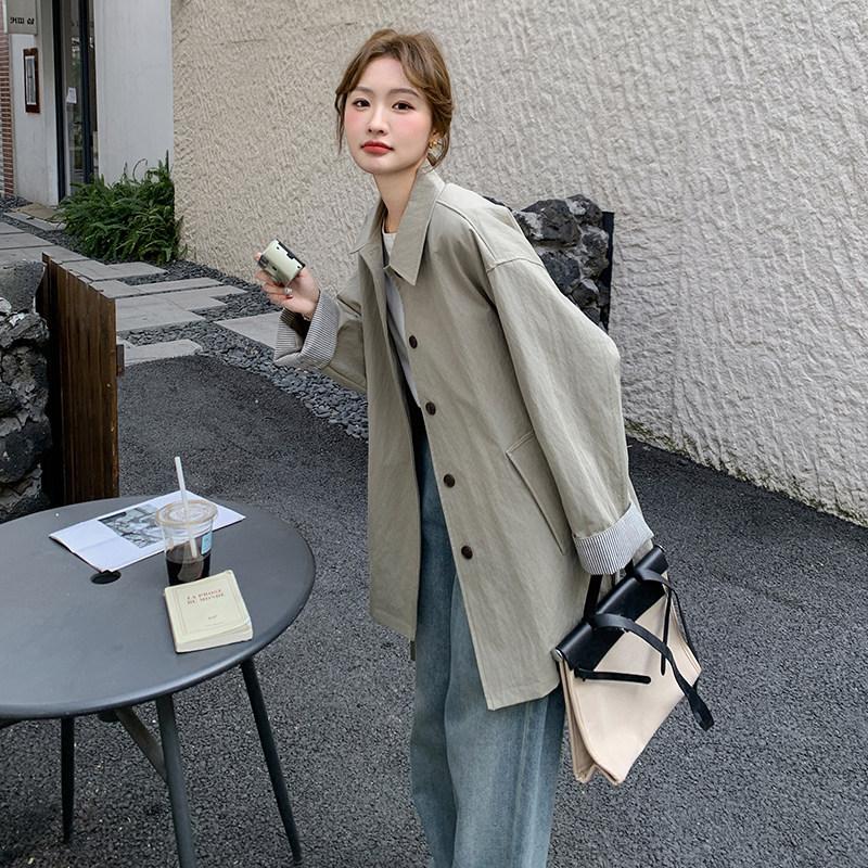 A New Autumn Fashionable, Casual, Simple, Elegant, Comfortable, Skin-Friendly Korean Design Mid-Length Trench Coat