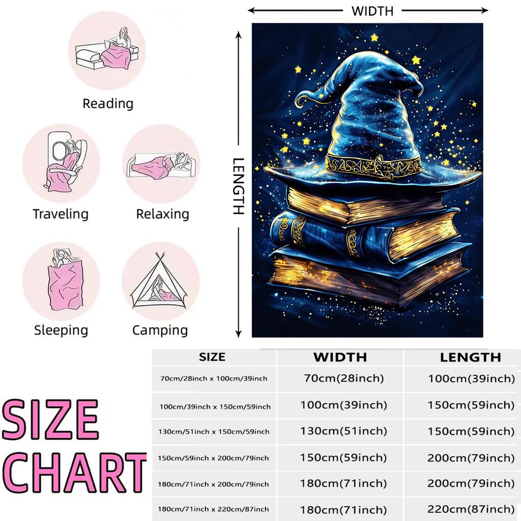 1Pc Cartoon Magic Hat Printed Flannel Blanket, Multi Size Soft Casual Blanket, Gift Blanket, Machine Washable