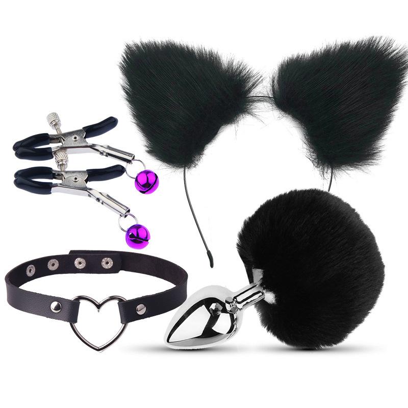 Sexy Ears Barrettes Nipple Clamp Sex Product Men's and Women's Appliances Sex Product SM Metal Sexy Suit Fox Tail