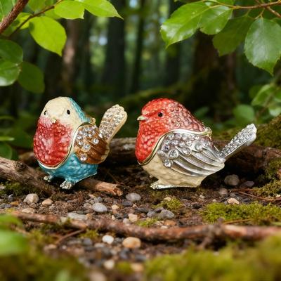 Sparrow Jewelry Box Flip Cover Dust-proof Ring Earring Storage Box Enamel Metal Handicraft Ornaments