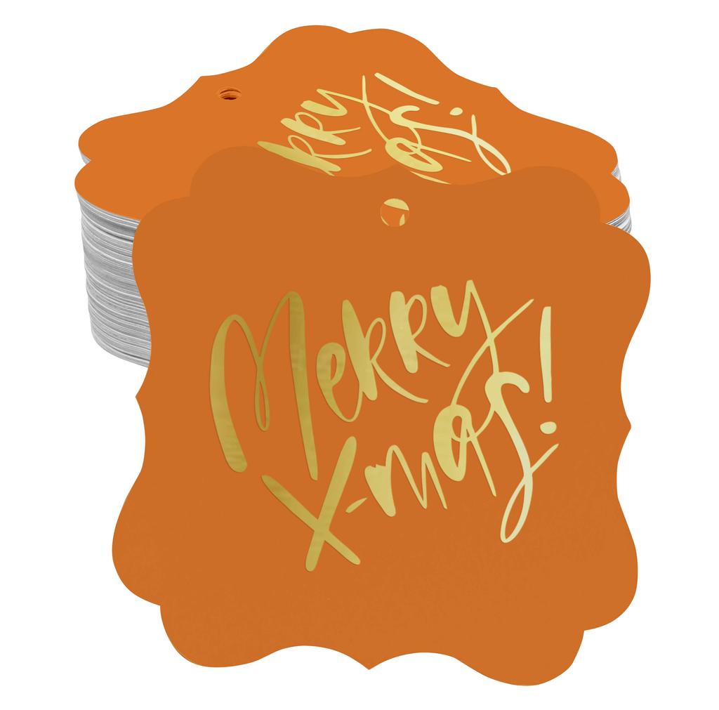 Inkdotpot Pack Of 100 Real Gold Foil Bracket Shape Paper Tags Merry X-Mas Christmas Favor Hang