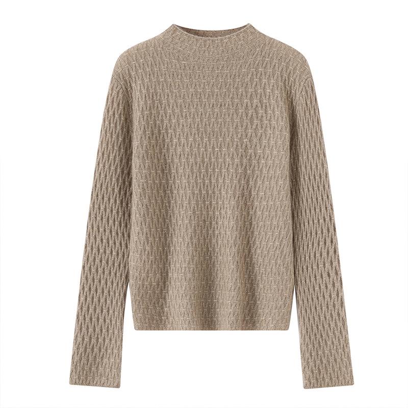 Lekasha Women's 100% Cashmere Knitted Sweater, Half-High Neck, Long Sleeve, Autumn/Winter Pullover