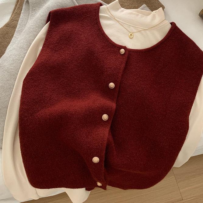 Spring and Autumn Women Sweater Vest Gold Button Up Waistcoat Soft Knitted Sleeveless Cardigan Jacket Top