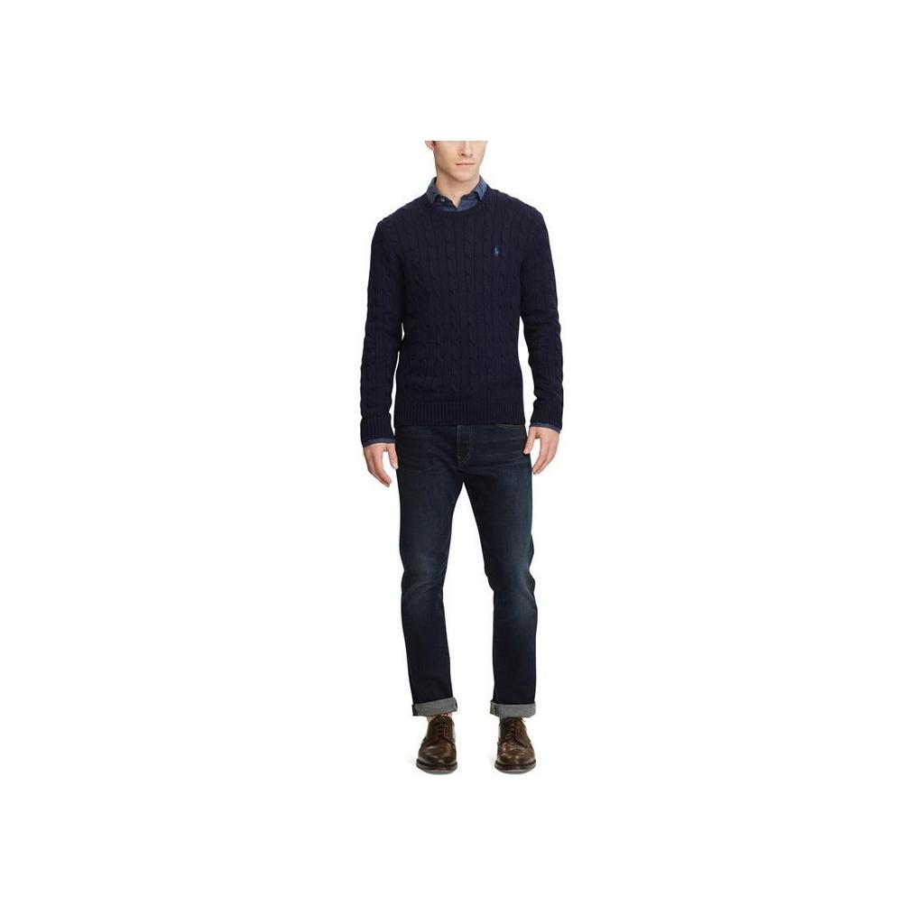 Polo Ralph Lauren SS22 Solid Color Cable Knit Crew Neck Sweater Men sweater Blue MNPOSWE16810058-B82
