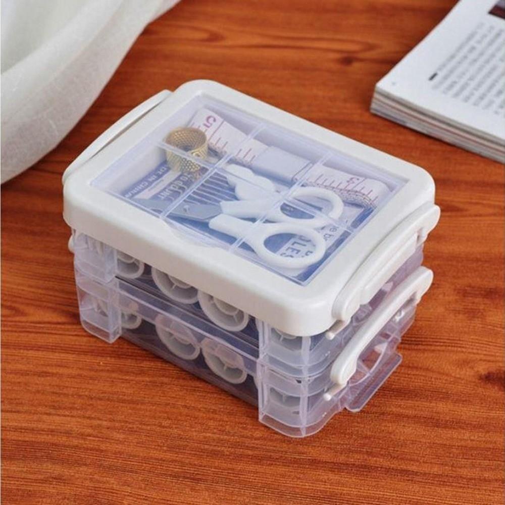 18pcs Portable Needlework Box Three-Layer Sewing Kit Box Sewing Tool Kit Cross Stitching