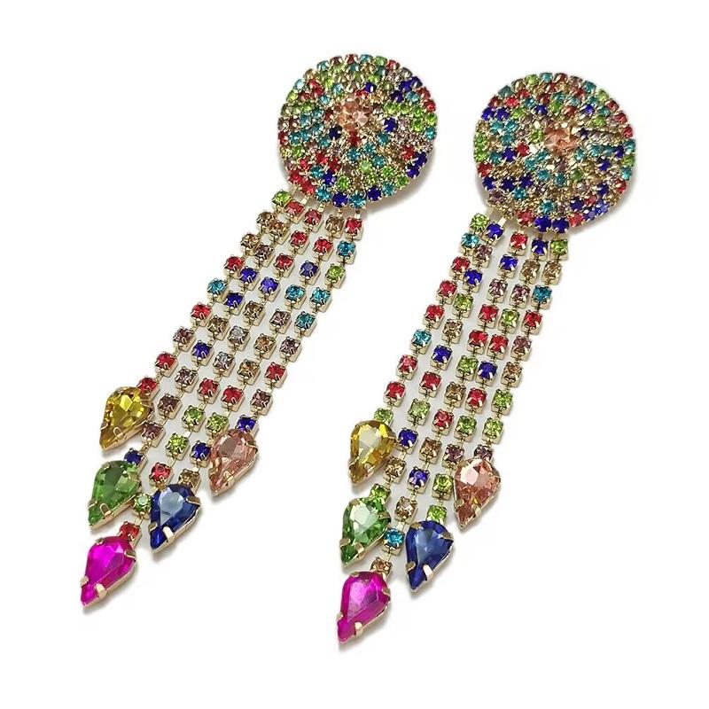 

Винтажные этнические геометрические серьги-кисточки с каплями воды для женщин, элегантные длинные висячие серьги в стиле бохо со стразами и цветком-облаком multi