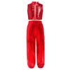 Mädchen Jazz Dance Outfit Rollkragen Ärmellos Pailletten Metallisches Patchwork Rüschen Crop Top Glänzende Hose