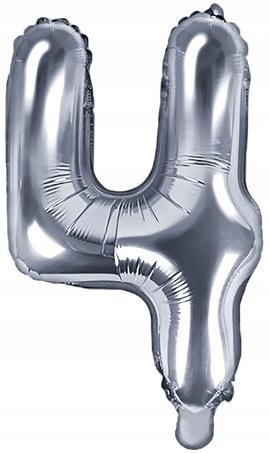 Balon Foliowy Cyfra "4" 35Cm Srebrny Metal 1 Szt.