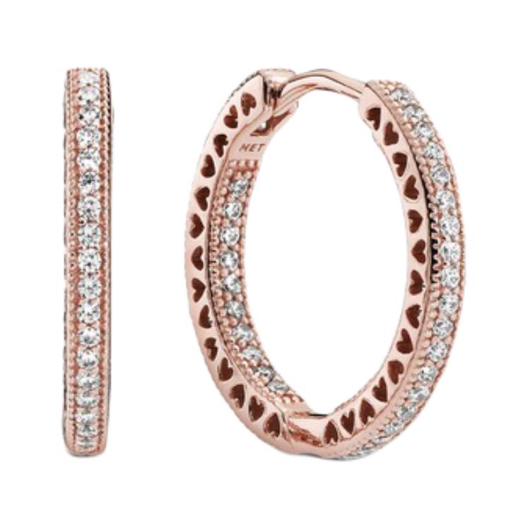 Pandora Brand Logo 14K Rose Gold Earrings Women earrings 286318CZ Box