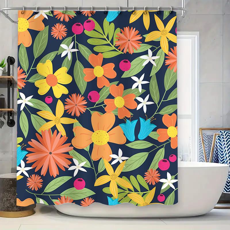 

Decorative Shower Curtain Floral Print Bathroom Decor Waterproof Fabric Shower Panels for Home Decoration Blue, Yellow Orange Co 90x180cm
