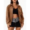 Womens Oversized PU Leather Jacket Loose Fit Long Sleeve Turn-Down Collar Casual Coat
