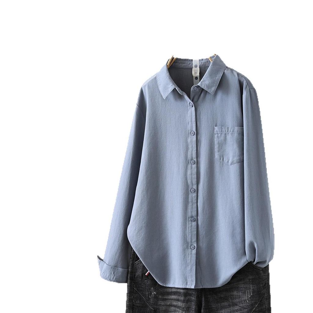 Solid Color Pure Cotton Long Sleeve Unisex Women's Shirt - Japanese Casual Style 