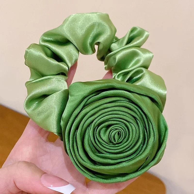 Rose Flower Head Rope French Style Retro Gentle Large Flower Intestine Hair Ring Artistic Satin Gloss Hair Scrunchies Woman