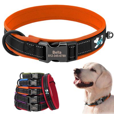 Collare Regolabile per Cani Personalizzato Cani Collari Imbottiti Riflettente Targhetta ID Incisa Gratuitamente Collari Pitbull Pug per Cani Piccoli Grandi
