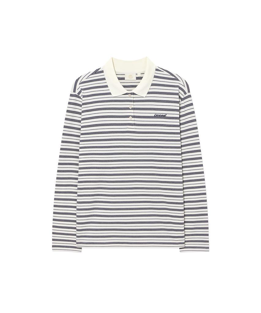 COVERNAT WOMAN Striped Collared Rugby Tee Ivory