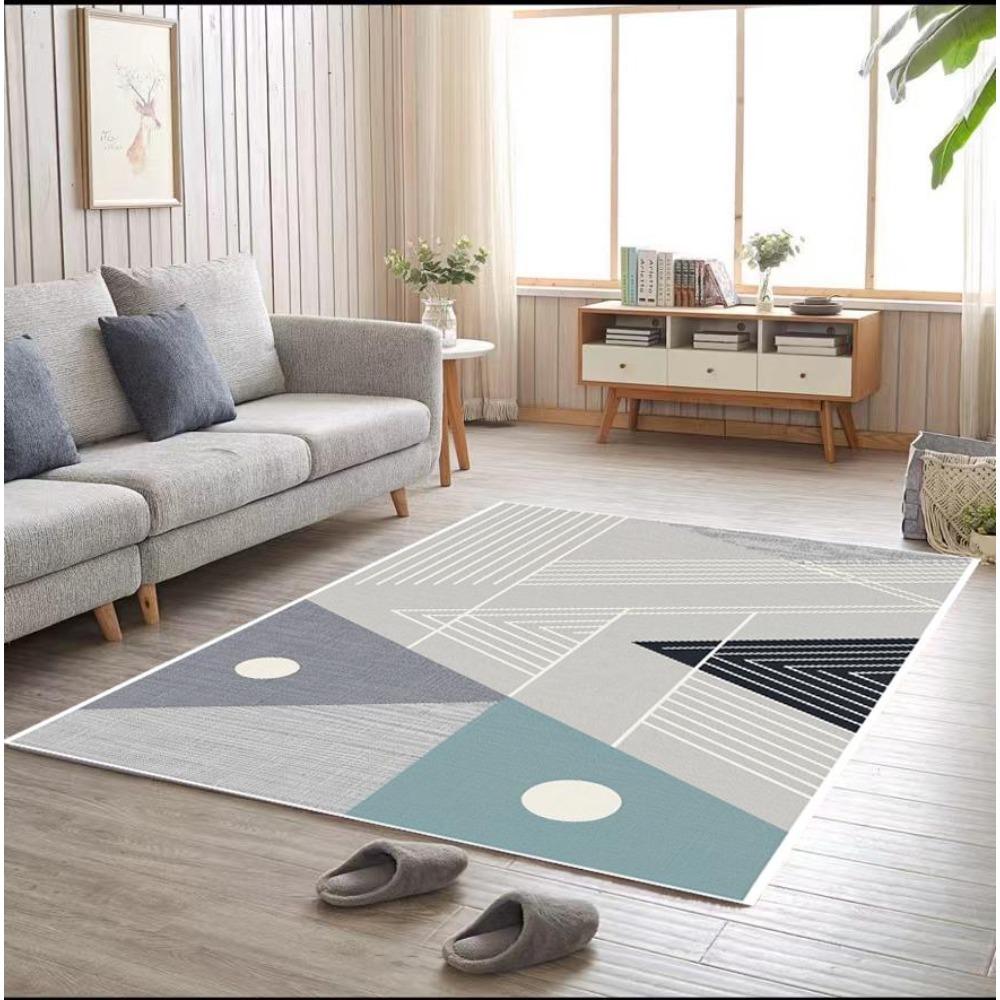 Geometric Minimalist Crystal Velvet Area Rug – Stain Resistant Non-Slip Carpet for Living Room Sofa, Washable Floor Mat